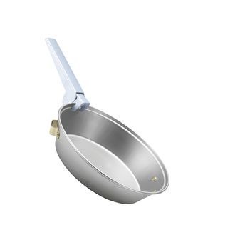 metallic frying pan on isolated