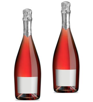 Isolated bottles of red (rose) wine over a white background