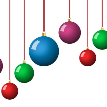 Christmas balls hanging isolated on white background