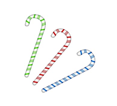 three colored candy cane isolated