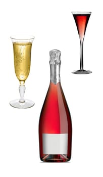 bottle with glasses of champagne