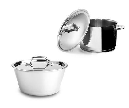 stainless pans isolated on white