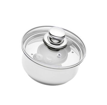 Stainless pan with glass cover isolated on a white background