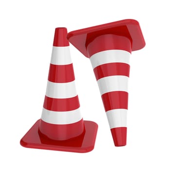 Red traffic cones isolated on white background