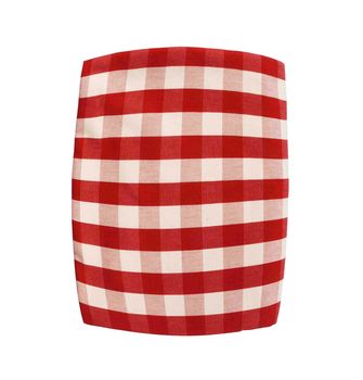 Red plaid pillow isolated on white