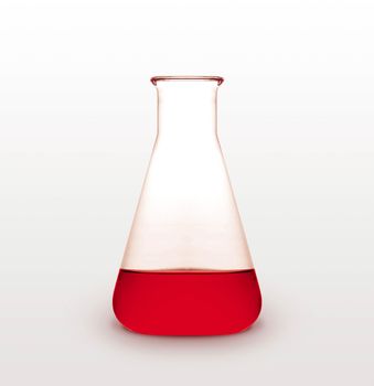 Triangle retort with red liquid on white background