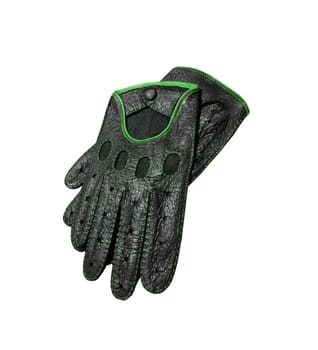 black gloves with green cover isolated on white