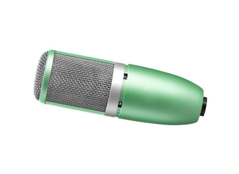 green microphone on a white background