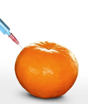 syringe sticked into orange,GMO