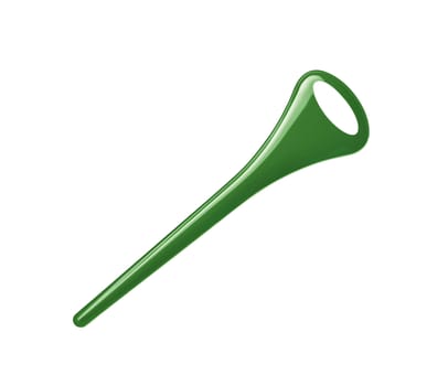 close up of green bottle opener on white