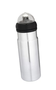 silver drinking sport bottle isolated on white