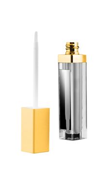 Bottle of nail polish with brush on white background