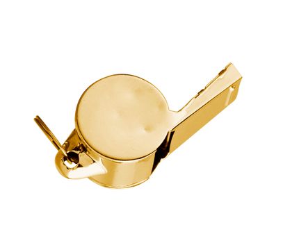 Golden whistle pendant isolated on white