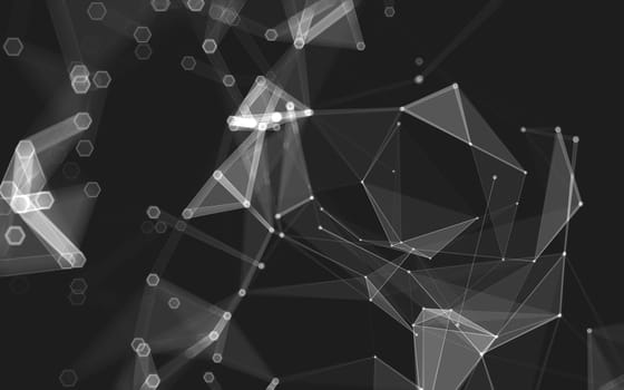 Abstract polygonal space low poly dark background with connecting dots and lines. Connection structure. 3d rendering