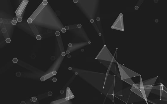 Abstract polygonal space low poly dark background with connecting dots and lines. Connection structure. 3d rendering