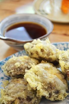 Japanese tempura with fresh mushroom deep fried