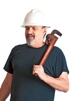 Male plumber ready to work on a new job