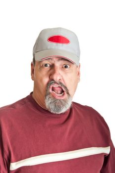 Adult male with a look of horror on his face isolated on a white background.