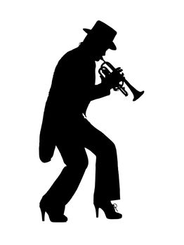 Sillouette of a woman playing the blues on a trumpet