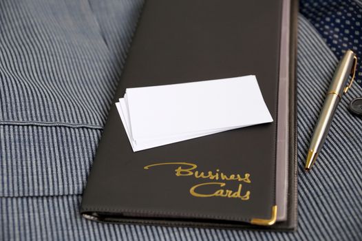 Case for business cards from a leather substitute and blank business cards