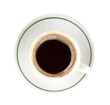 Top view of black coffee cup isolated on white