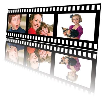 Young mother and her children represented in a short filmstrip