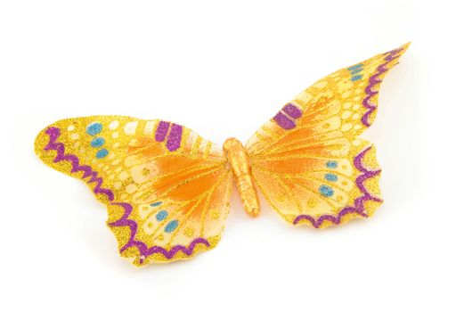 Yellow butterfly on white