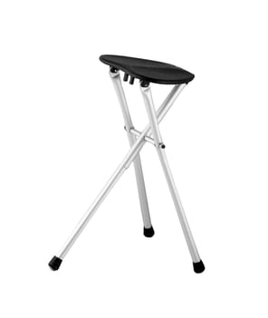 Shiny metal and black leather bar stool, isolated on white