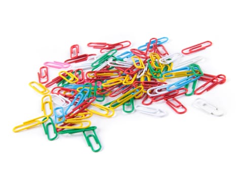 colored paper clips isolated on white