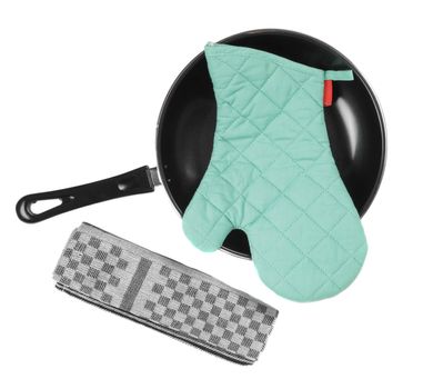 Kitchen glove in pan with grater isolaetd