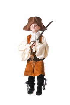 All ready for the most fun holiday for kids, a little girl dresses up as a pirate.