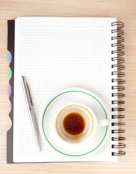 blank page, empty cup of coffe, pen