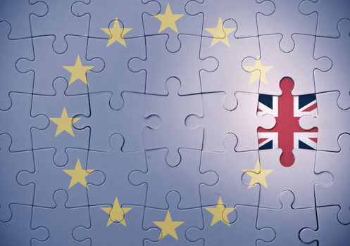 European Union jigsaw puzzle with missing British flag piece on one side
