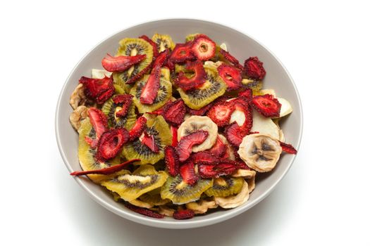 Different varieties mix of dried fruits in white plate