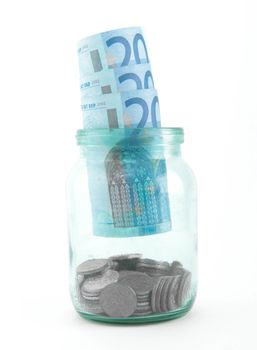 euro in glass