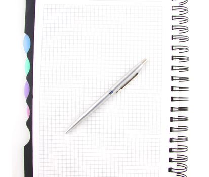 black pen and notebook isolated