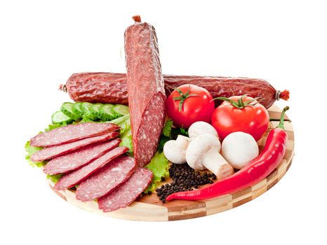 sliced sausage with vegetables and red papper