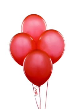 Red flying balloons on a white background