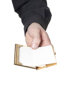 man holding blank card's