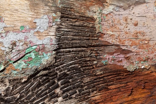 Texture of the old paint on rusty wooden surface