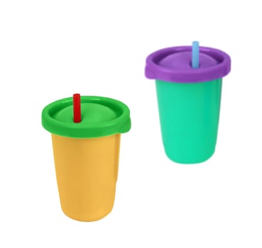 Two fast food paper cups with straws