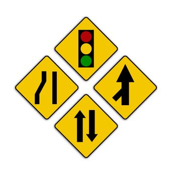 Set of variants Sharp traffic road sign isolated