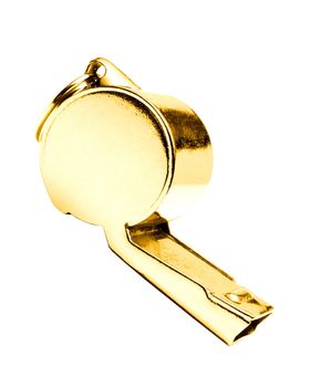 Golden whistle pendant isolated on white background