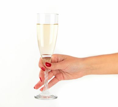 women Hand holding glass of champagne