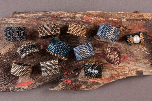 Set of Jewelry made from beads on dark surface