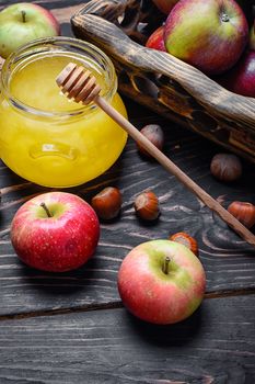 Still life with apples and honey to the August holiday