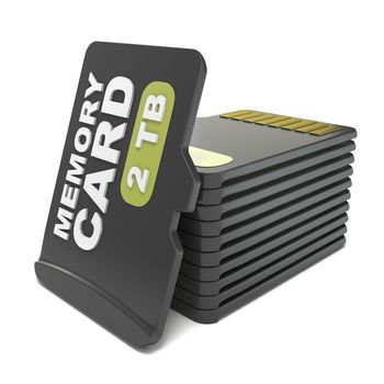 Memory micro sd card stack. 3D render illustration isolated on white background