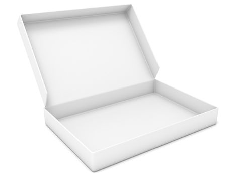 Empty white box. Side view. 3D render illustration isolated on white background