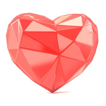 Triangulated glossy heart shape. 3D render illustration isolated on white background