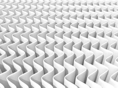 White abstract wave background. 3D render, one light source, soft shadows. Front view